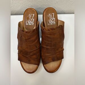 Miz Mooz Abbie Brandy Leather Slide Wedge Sandals Size 38 US 7.5